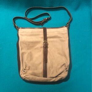 49 Square Miles Tan Suede Bag w Brown Leather Trim
